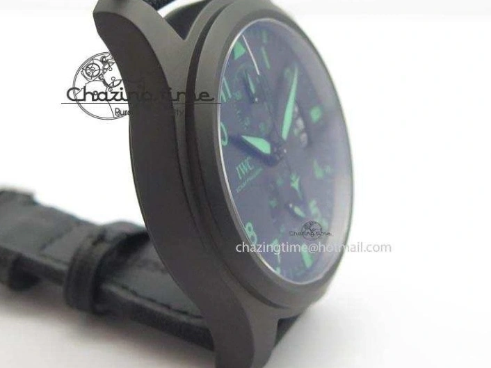 MIROTIME 0128 Pilot Chrono IW388003 Real Ceramic V6F Best Edition Green Markers On Black Nylon Strap A Effortless 7283